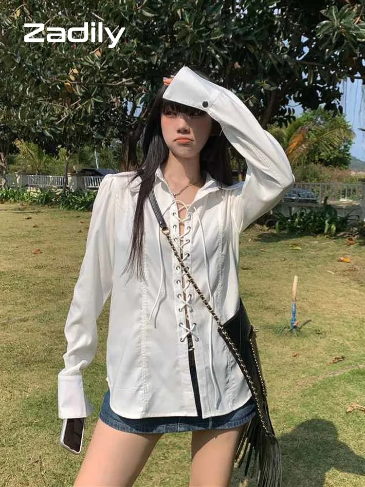znbbw 2023 Summer Gothic shirt Long Sleeve Oversize White Shirt Women Punk Corn Eye Za Blouse New Female Blouse Tunic Clothing - Image 6