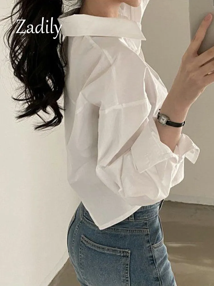 znbbw 2023 Spring New Casual Long Sleeve Women White Shirt Korea Style Solid Button Split Woman Crop Tops Blouse Party Clothing - Image 8