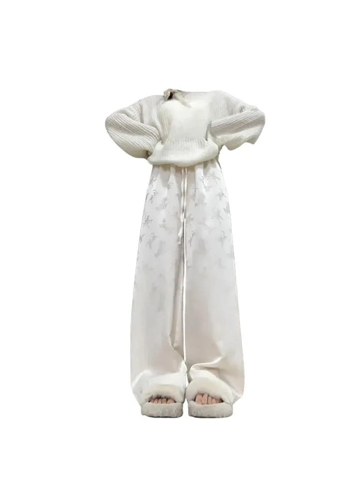 Znbbw Women's Off White Pants Y2k 90s Aesthetic Vintage Harajuku Chinese Style Pants High Waist Trousers 2000s Trashy Clothes 2024 New - Image 2