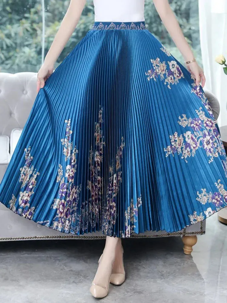 Znbbw Women's Spring Summer Glossy Print Pleated Skirt Large Size High Waist Temperament Was Thin Large Pleated Skirt WA257 - Image 7