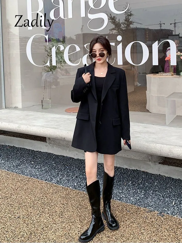 znbbw 2023 Winter New In Korea Style Long Sleeve Women Blazer Office Lady Loose Solid Suit Work Blazers Spring Female Coat - Image 5