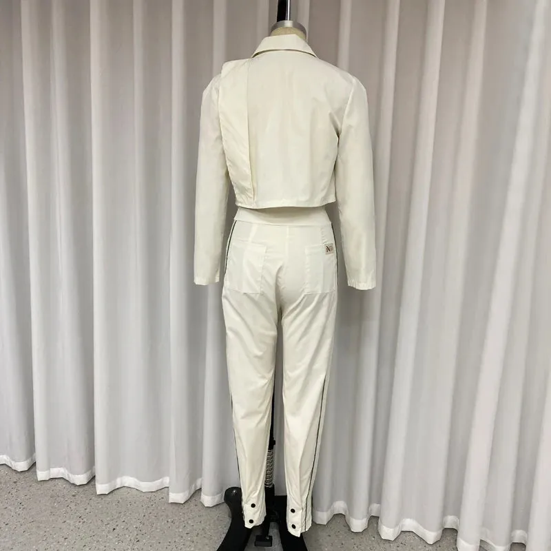 Znbbw Women Two Piece Set Autumn Fashion Solid Lapel Long Sleeve Button Jacket Irregular Pockets Pants Sets High Streetwear - Image 5