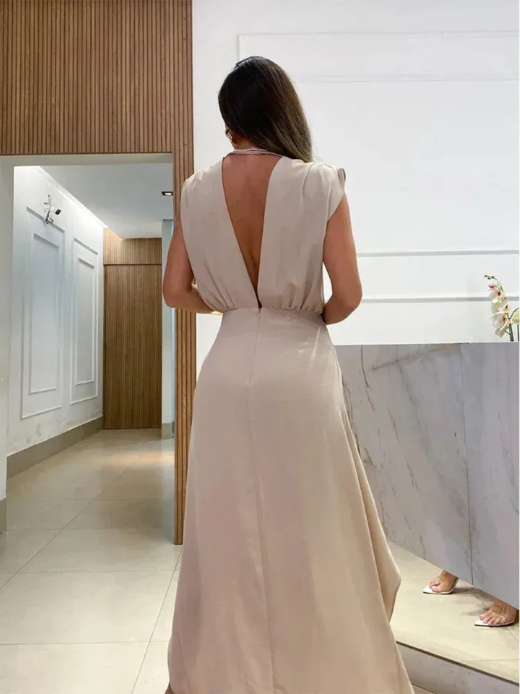 Znbbw Women Summer OL Sleeveless Tank Party Dress Deep V Neck Backless Maxi Christmas Vestidos De Fiesta Irregular Sexy Dress - Image 6