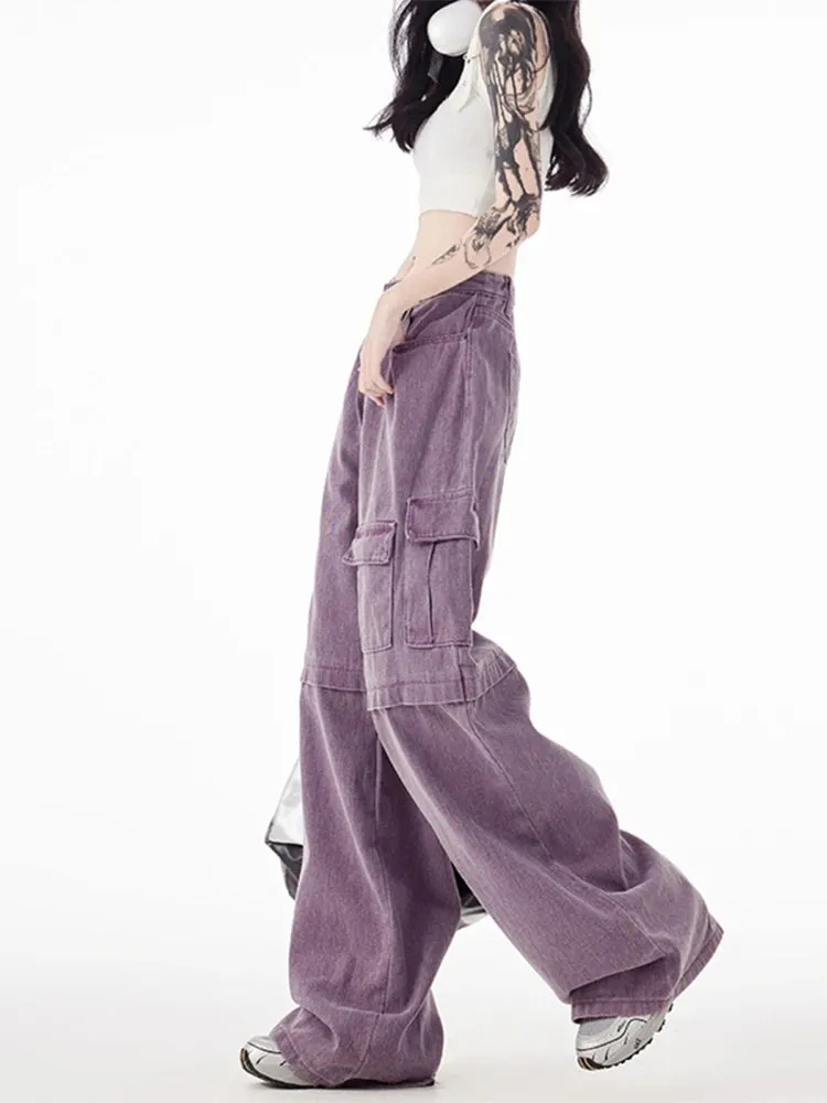 Znbbw Women's Vintage Purple Jeans Baggy High Waist Denim Trouser Korean 90s 2000s Y2k Punk Harajuku Aesthetic Wide Leg Pants Clothes - Image 4