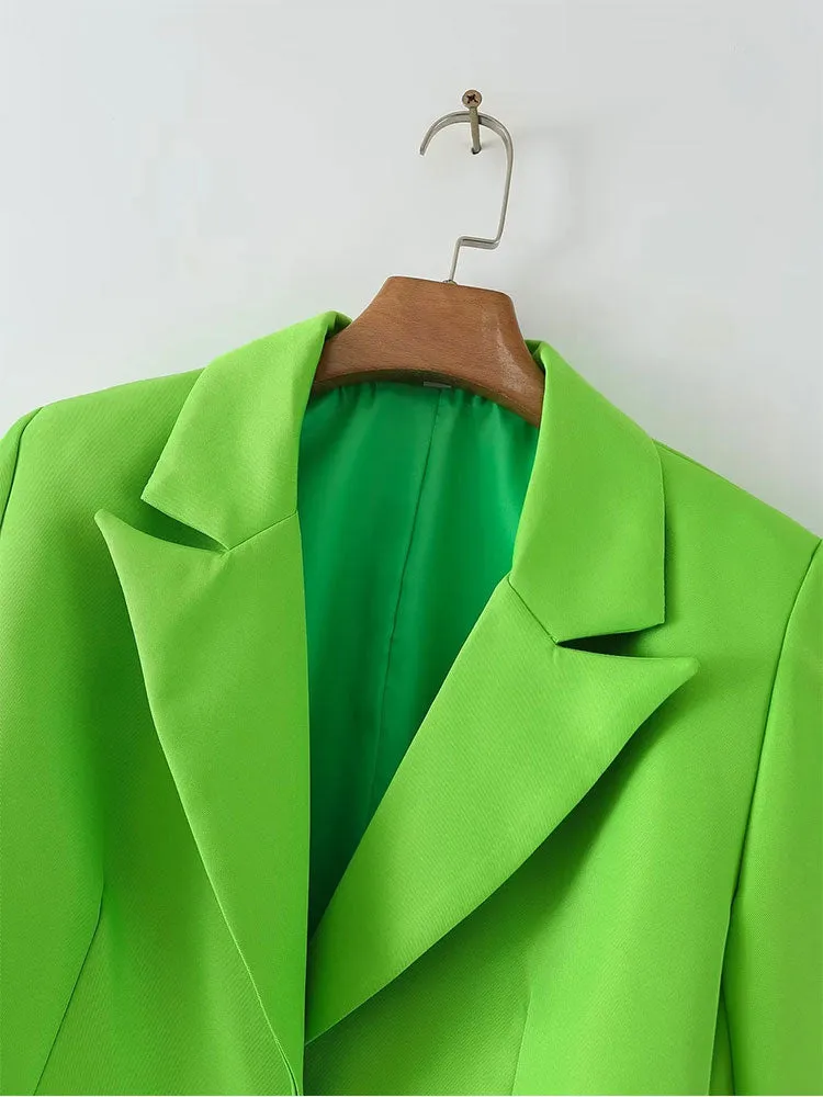 Znbbw Women Fashion Solid Single Button Cropped Blazer Vintage Long Sleeves Notched Neck Female Office Lady Outfits - Image 4