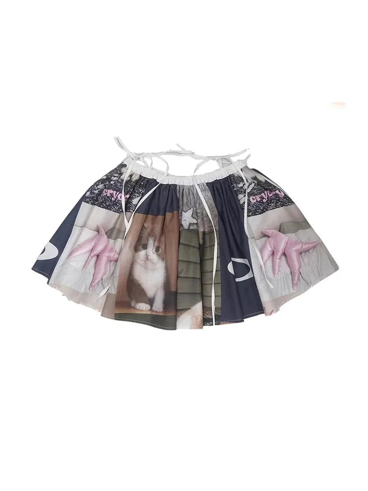 Znbbw Women's Graphic Print Skirt Harajuku Y2k 2000s Vintage Skirt 90s Aesthetic Korean Kawaii A-Line Mini Skirt Trendy Clothes 2024 - Image 5