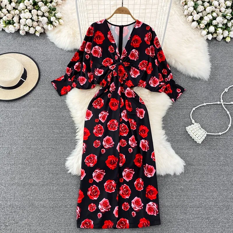 Znbbw Autumn Shirt V-neck Dress Women Korean Sexy Elegant Party Lantern Sleeves Waist Mid-length Birthday Dress for Women GD770 - Image 4