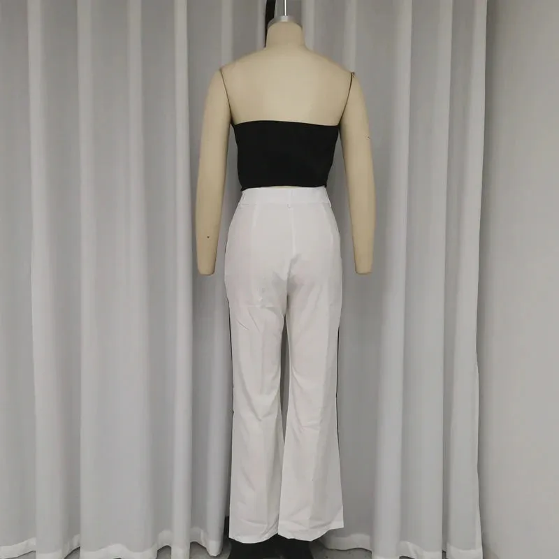 Znbbw 2 Piece Set Women's Clothes Summer Sexy Strapless Sleeveless Solid Nipped Waist Short Top Loose Pants Set Streetwear - Image 4