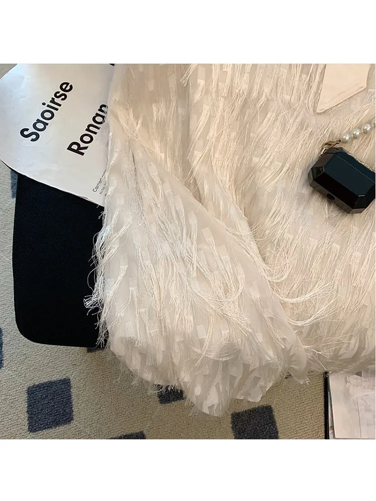 znbbw Women Summer Casual Tassel Off Shoulder O-neck Mini Dresses Vestido 2023 French New Style Elegant Bow A-Line Female Dress - Image 2