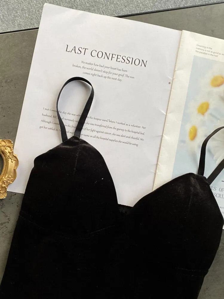 Znbbw Women Retro Velour Strap Tops Summer V Neck Sleeveless Backless Slim Tank Top Chic Print Sexy Off Shoulder Short Camis - Image 3