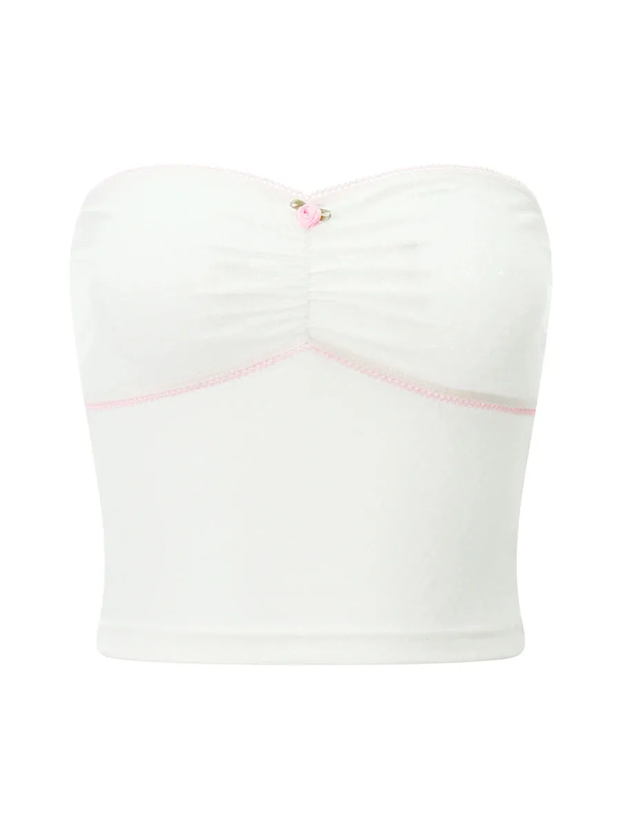 Znbbw Women Strapless Lace Flower Trim Tube Top Backless Off Shoulder Patchwork Slim Fitted Crop Top Cami Tops Bandeau Streetwear - Image 2