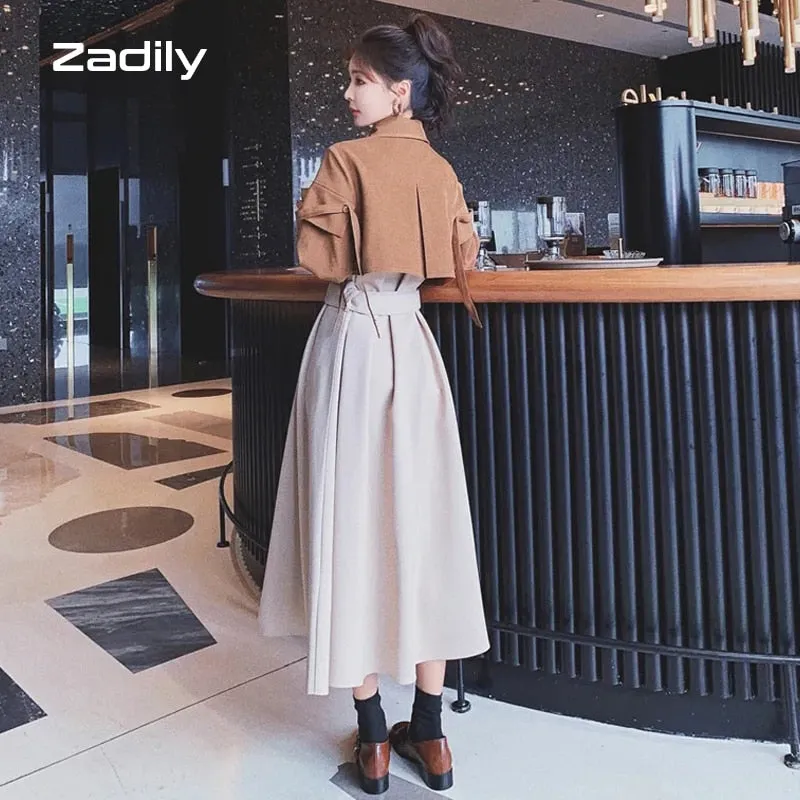 znbbw 2023 Spring Office Lady Long Sleeve Fake Two Pieces Work Maxi Dress Women Patchwork Sashes Shirt Dresses Free Shipping - Image 7