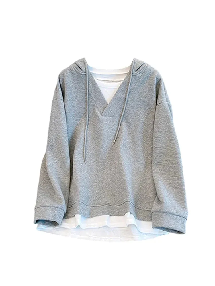 Znbbw Women's Patchwork Long Sleeve Blue Hoodies Pullover 90s Vintage Streetwear 2000s Korean Fashion Harajuku Sweatshirt Top Clothes - Image 2