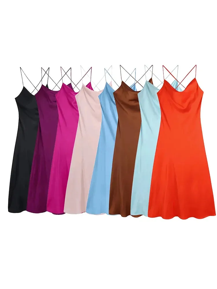 Znbbw Backless Criss-cross Sexy Blue Satin Dress Robe Party Club Silk Ladies Sleeveless Dress Vestidos De Fiesta Beach Boho - Image 4