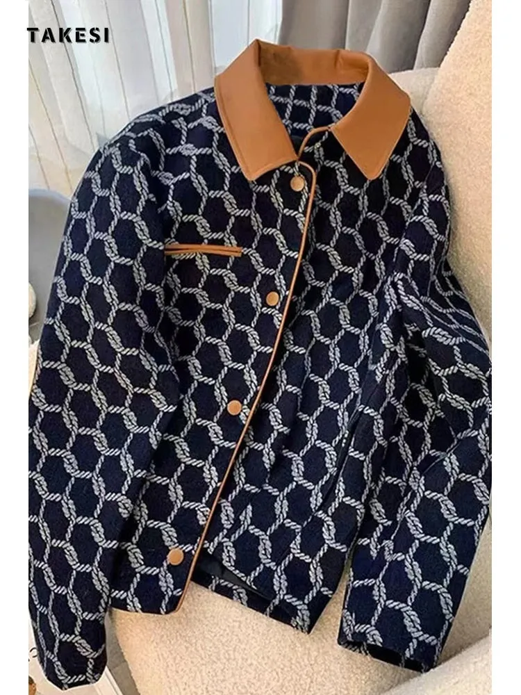 znbbw Autumn Winter Women Casual Plaid Jackets Coats Turndown Collar Pocket Veins Female Vintage Fashion Street Jacket Outerwear - Image 4