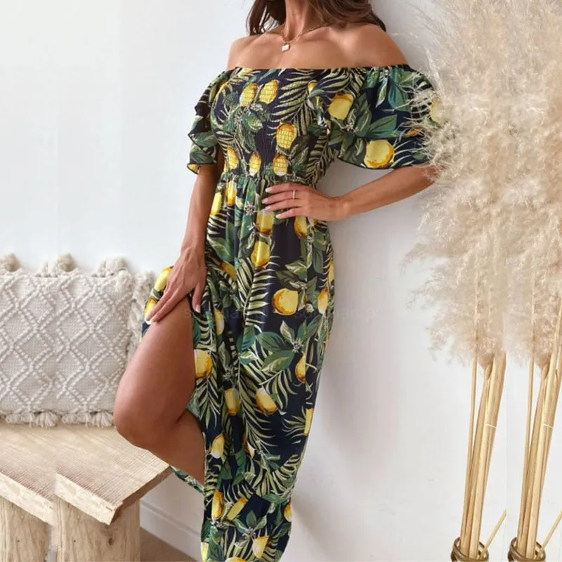 znbbw Women Slim Maxi Beach Dresses Summer Holiday Retro Print Slash Neck Party Dress Fashion Boho Floral Big Backless Sexy Long Dress - Image 6
