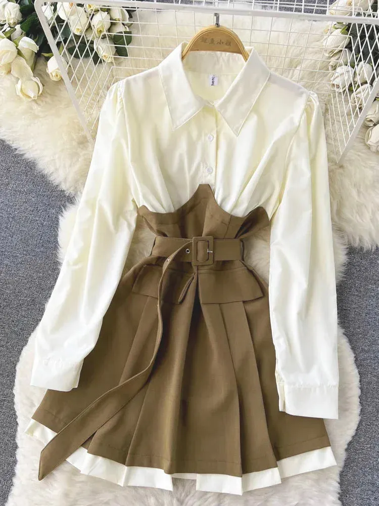 Znbbw Autumn Niche Design Contrast Color Long-sleeved Dress Women's French Waist Shirt Dress Women Vestidos D1733 - Image 2