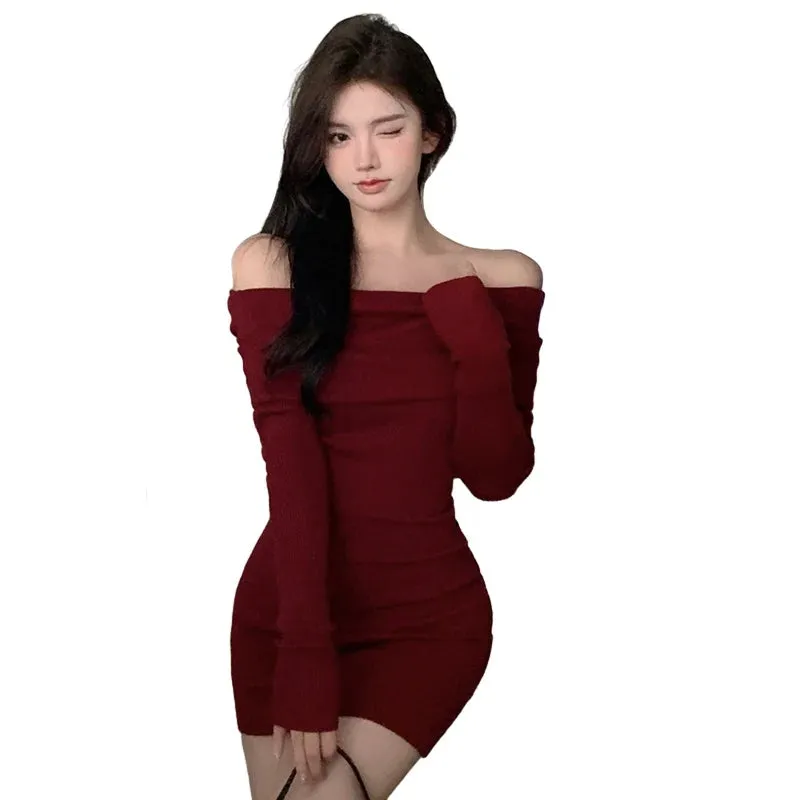 Znbbw Women Sexy Buttocks wrapped Slim fitting dress Slimming Temperament Off Shoulder Solid color Dress - Image 7