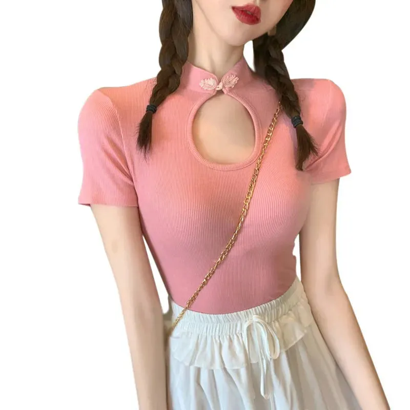 Znbbw Women's Chic Temperament Personality Cheongsam Short Slim T-shirt Short Sleeve Top - Image 8