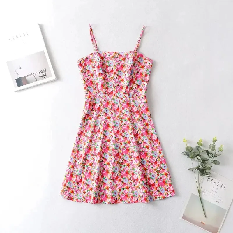 Znbbw Back Zipper Women Casual Beach Red Summer Dress Spaghetti Strap Cute Tube Mini Floral Backless Dress Boho New Sundress - Image 2