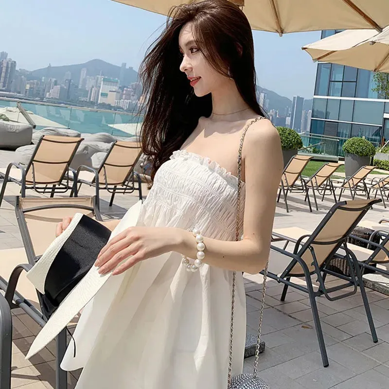 Znbbw Women Summer Fashion Casual Loose Off Shoulder Strapless Ruched Solid Color Bandeau Wrap Dress - Image 3