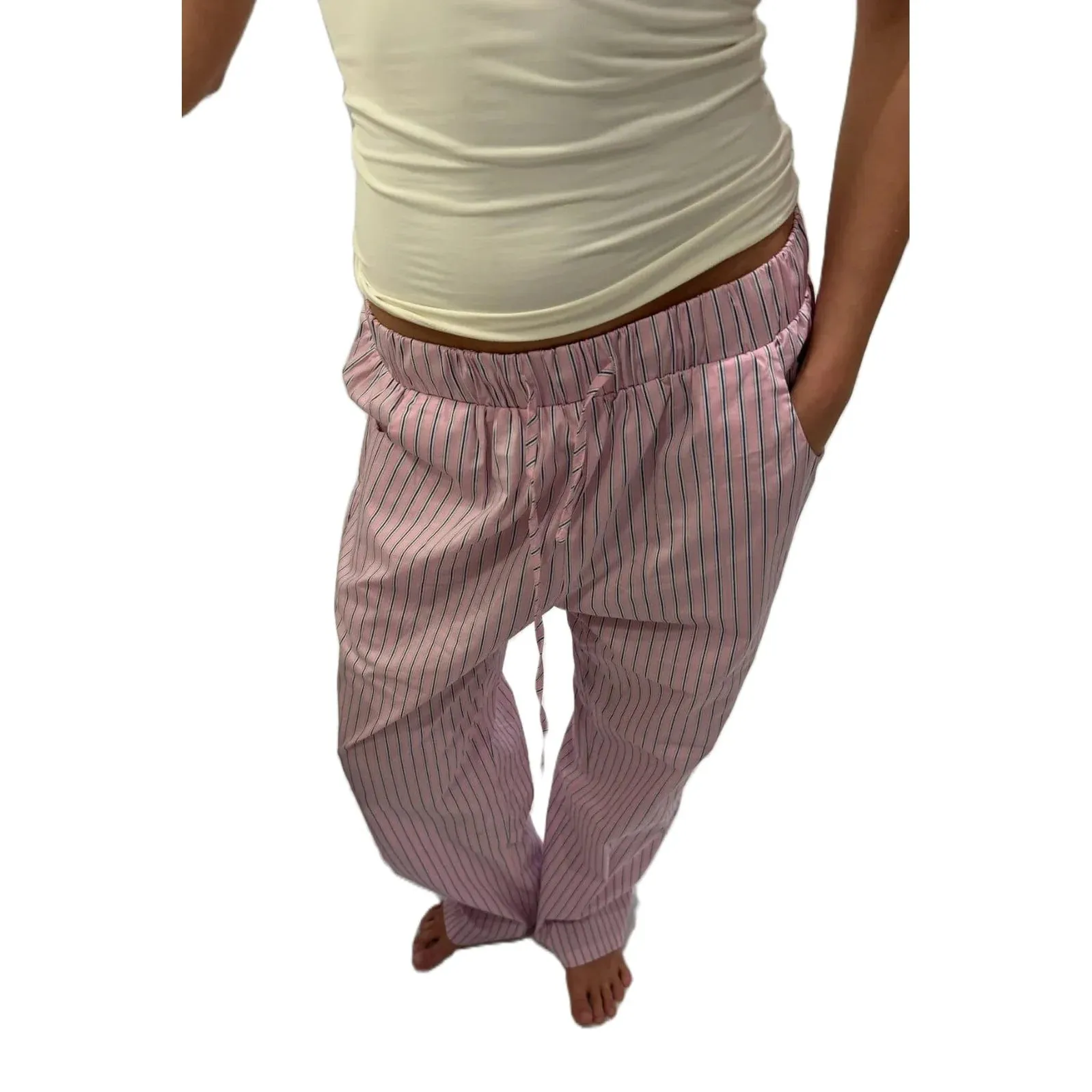 Znbbw Women's Vintage Comfy Casual Stripe Print Pants Drawstring Elastic Waist Loose Pants Trousers 2000s Aesthetic Bottoms Streetwear - Image 8