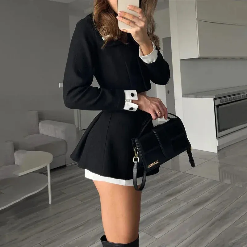 Znbbw Women's Suit Spring Stand Neck Long Sleeve Single Breasted Solid Short Jacket Mini Lined Hakama Skirt High Streetwear - Image 2