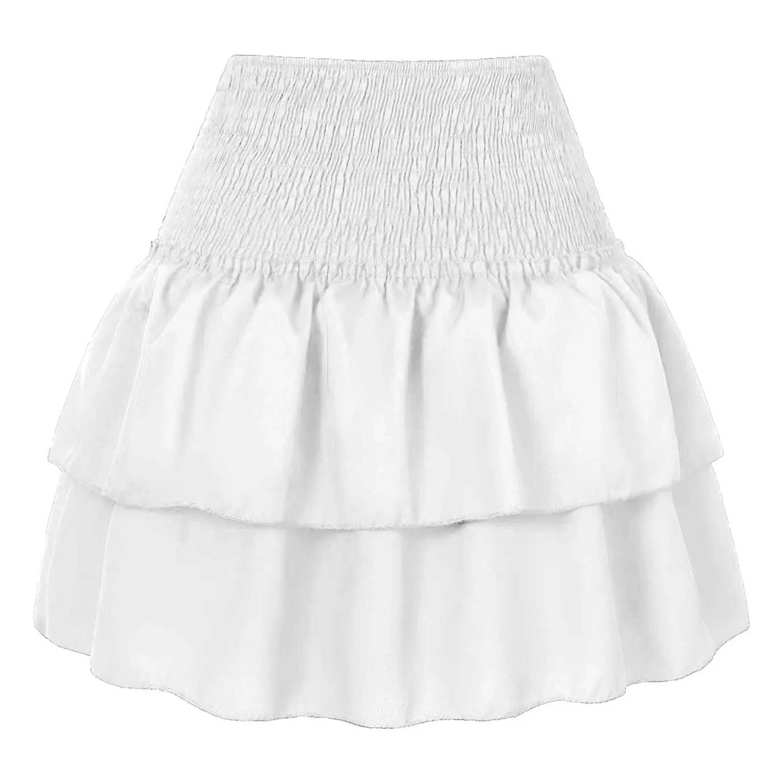Znbbw Womens Sexy White High Waist Pleated Skirt Ruffles Skirt Fashion Solid Color Womens Leisure Casual Vacation Bohemian Mini Skirt - Image 3