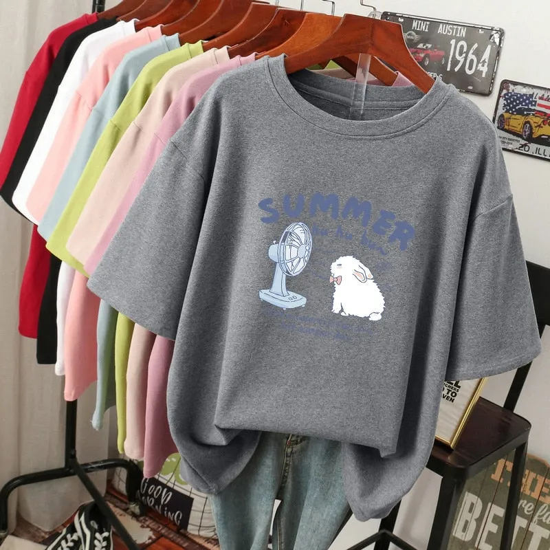 Znbbw 100% Cotton L-5XL T Shirt Plus Size Tshirt Short Sleeve Women Top Summer Cartoon Print Couple O Neck Oversized T Shirts - Image 6