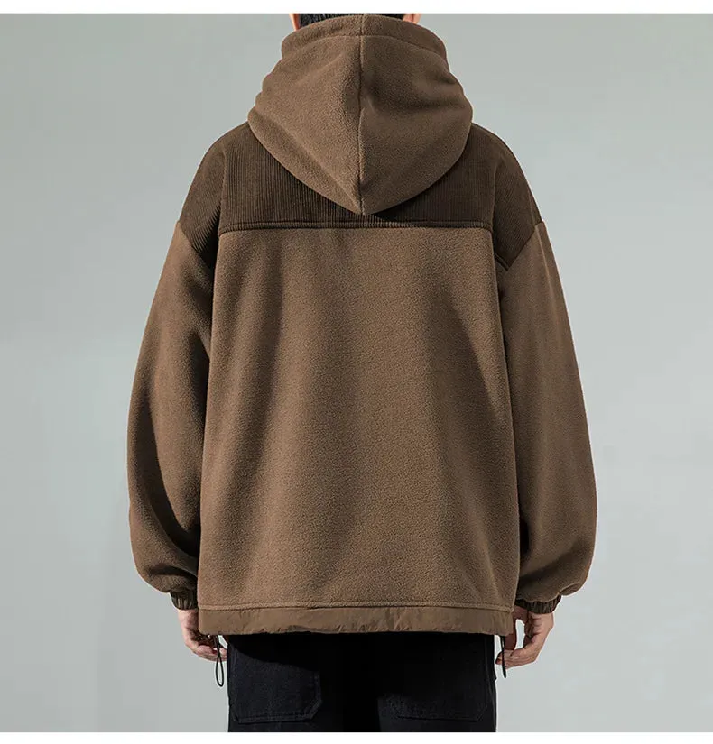 Znbbw Men Fleece Hoodies Autumn Winter New Loose Harajuku Pullover Tops Streetwear Long Sleeve Sweatshirts Hip Hop Men's Clothing - Image 2