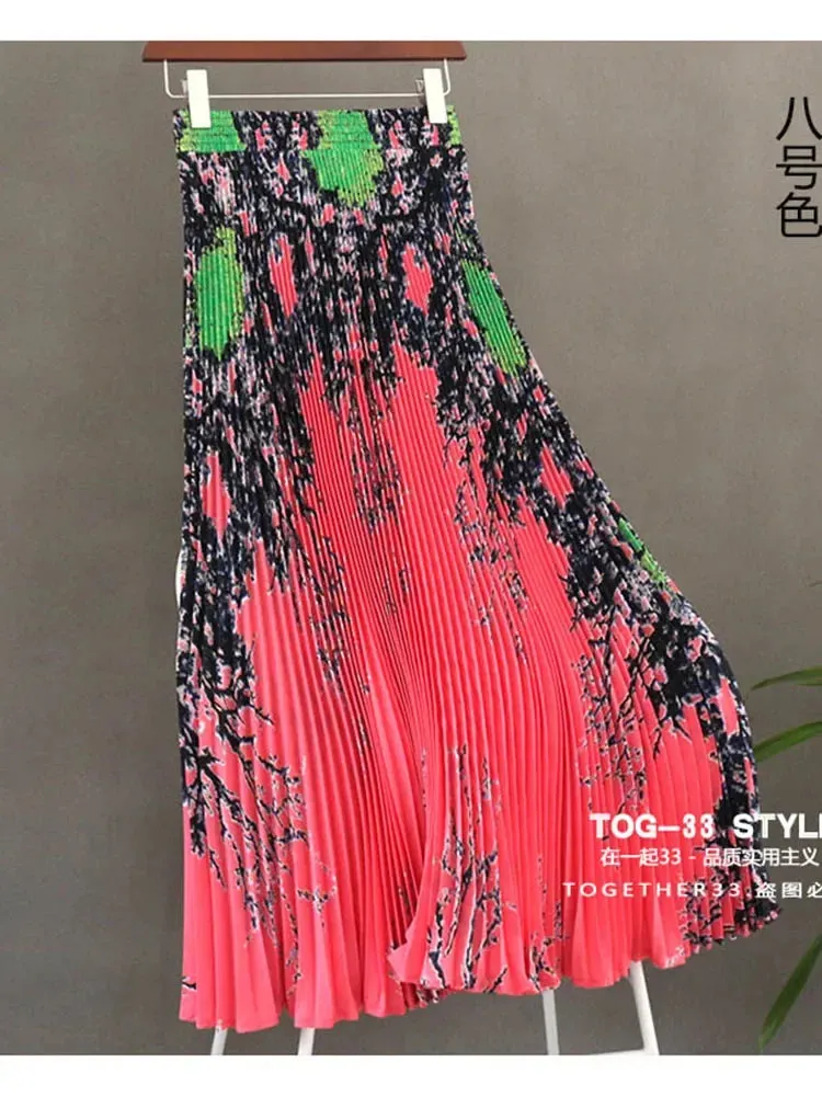 Znbbw Women Spring Summer Skirt Fashion High End Printed Pleats with A New Style of Drape Western Style Organ Hem Skirt D5733 - Image 5