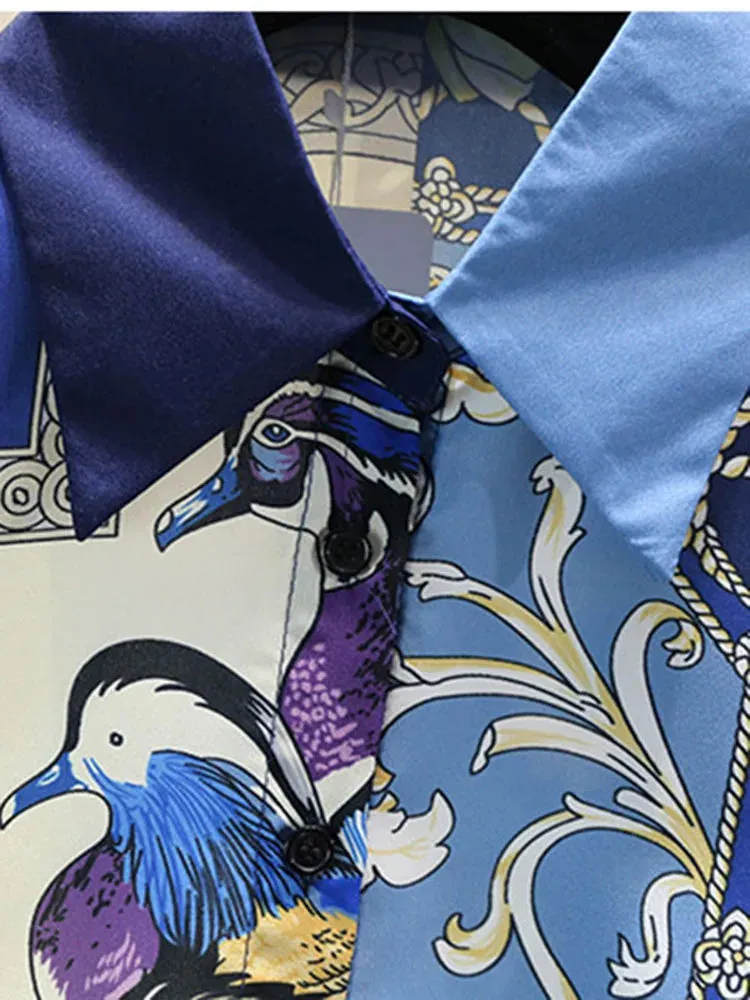 Znbbw Autumn Women's Printed Blouse Retro Contrast Shirt Female Office Lady Turn-down Collar Long-sleeved Shirt Tops GD488 - Image 5