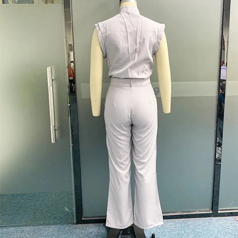 Znbbw Women Two Piece Set Summer Office Fashion Solid V Neck Sleeveless Top Casual Loose With Pockets Pants Sets Streetwear - Image 5