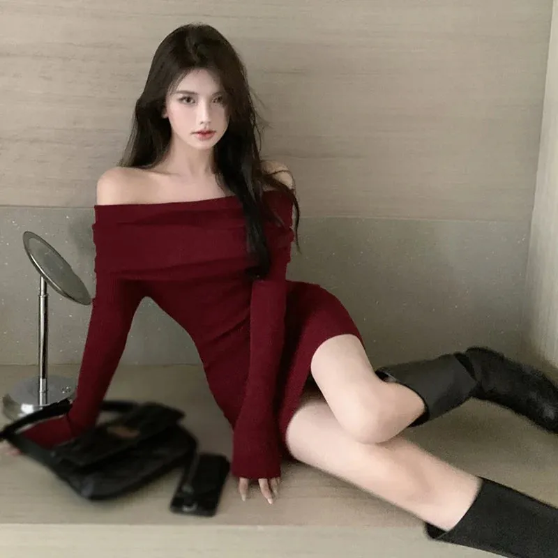 Znbbw Women Sexy Buttocks wrapped Slim fitting dress Slimming Temperament Off Shoulder Solid color Dress - Image 6