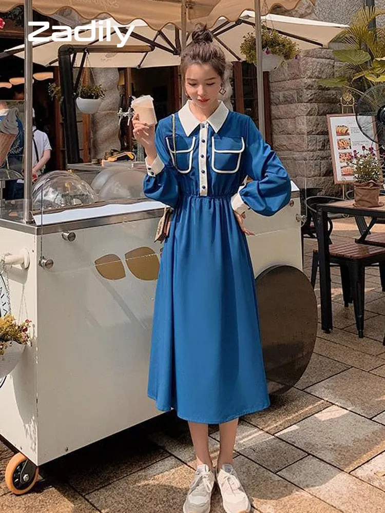 znbbw 2023 Summer French style Patchwork Button Up Shirt Dress Office Lady A-Line Turn Down Collar Mid Dresses Work Vestidos - Image 3