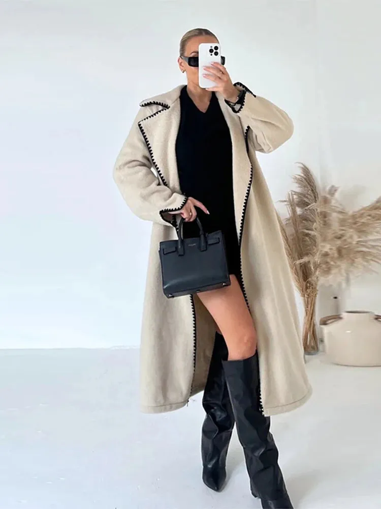 Znbbw Women's Fashion Thick Warm Woolen Coat Casual Loose Long Overcoat 2023 Autumn/Winter New Female Luxury Party Street Wear Outwear - Image 5