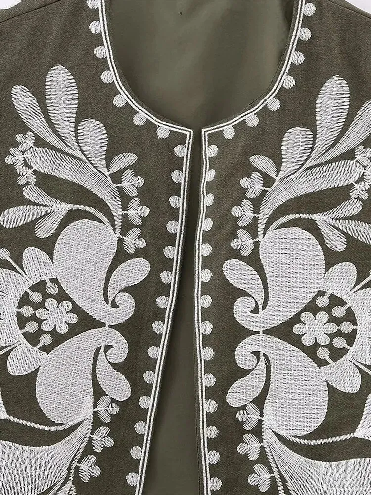 Znbbw TRAF Embroidered Vests Top Women Vest 2023 Summer Loose Waistcoat Ladies Cardigan Outwear Top Sleeveless Tops Chic Tank - Image 8