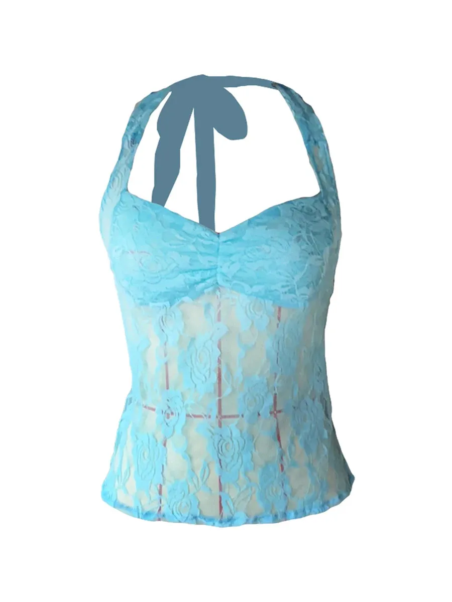 Znbbw Women y2k Lace Halter Tie Up Tank Tops Sexy Low Cut See Through Backless Patchwork Tops Fairy Grunge Vest Tops Streetwear - Image 15