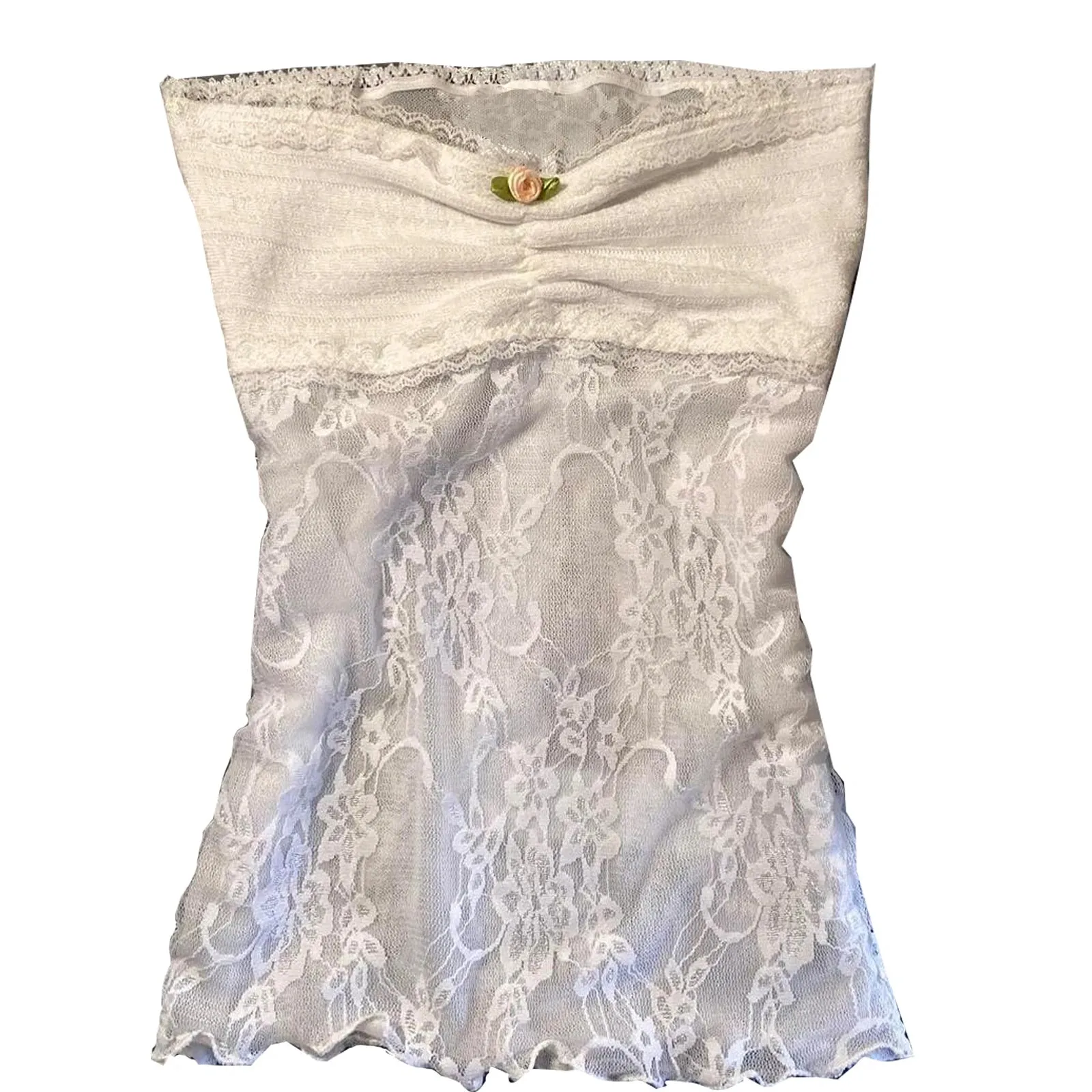 Znbbw Women Sleeveless Lace Flower Patchwork Tube Tops Y2K Fairy See through Mesh Strapless Bandeau Summer Aesthetic Vest Streetwear - Image 2