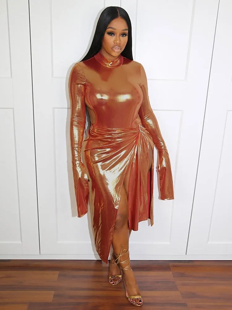 Znbbw Pieces Sexy Fashion Women Set Female Solid Long Sleeve Tops And Split Skirts Suits Matching Sets Outfit 2023 Spring Summer - Image 3