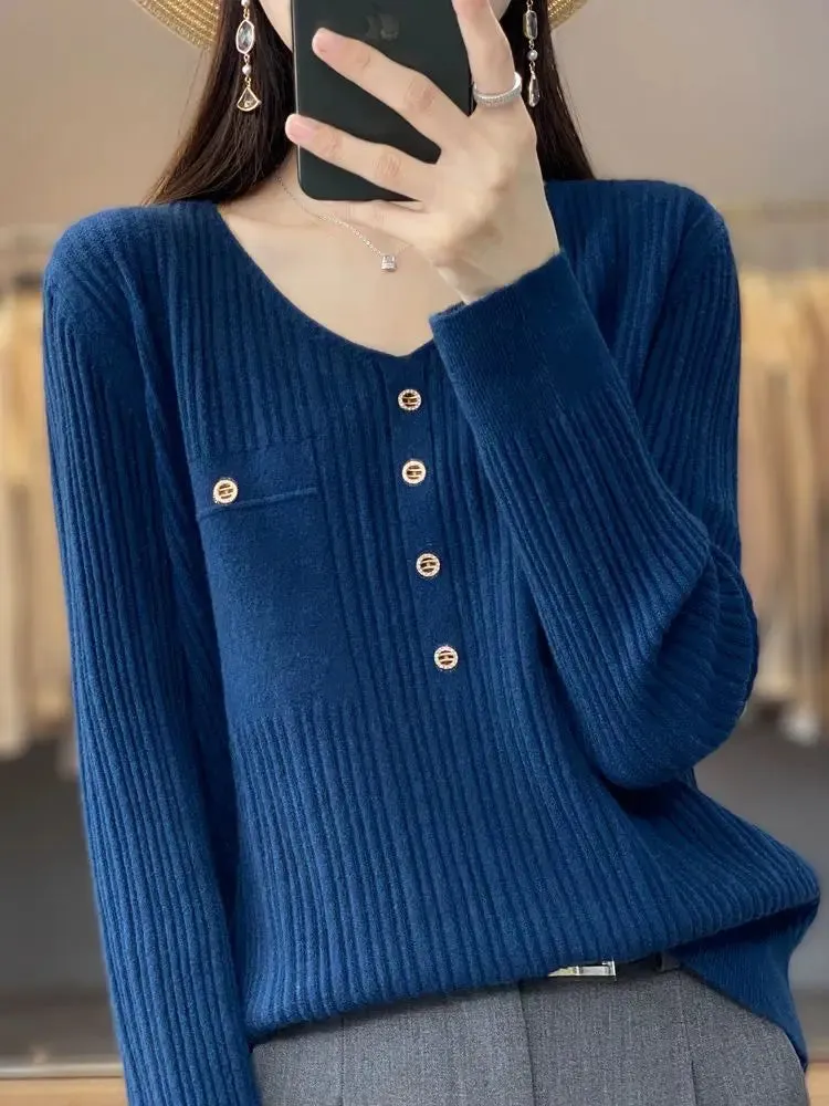 Znbbw Women Sweater and Pullovers Fall Winter New Skinny Jumpers V-neck Basic Warm Sweater Pullovers Warm Winter Sweater - Image 3