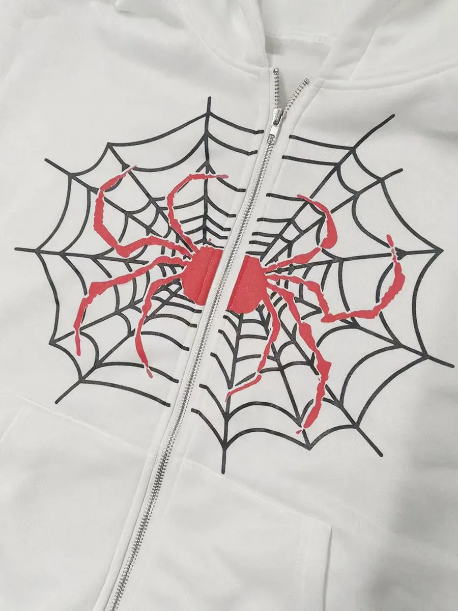 Znbbw Women's Halloween Casual Hooded Coat Long Sleeve Spider Web Print Zip Up Hoodie with Pockets - Image 3