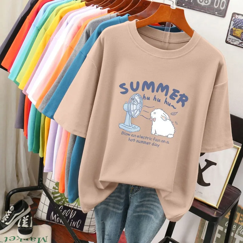 Znbbw 100% Cotton L-5XL T Shirt Plus Size Tshirt Short Sleeve Women Top Summer Cartoon Print Couple O Neck Oversized T Shirts - Image 14