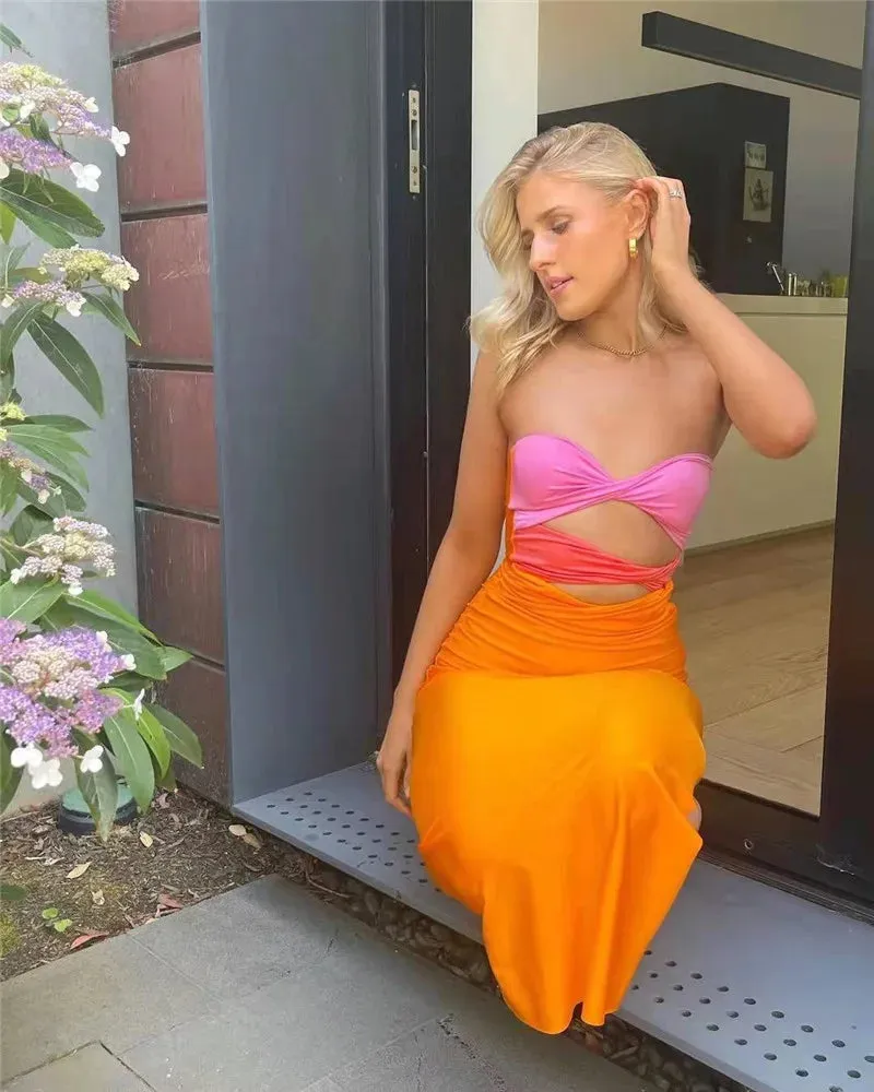 Znbbw Women Summer Hollow Out Long Dress Bodycon Backless Maxi Dress Off-Shoulder Strapless Knot Cutout Cocktail Dress - Image 4