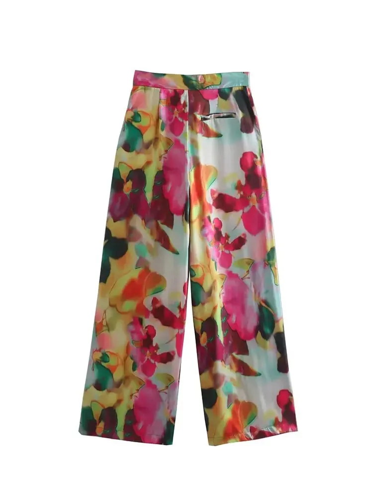 Znbbw 2023 Spring Autumn Pant Women High Waist Floral Print Casual Wide Pants Womens Streetwear Straight Trousers Women 202307 - Image 4