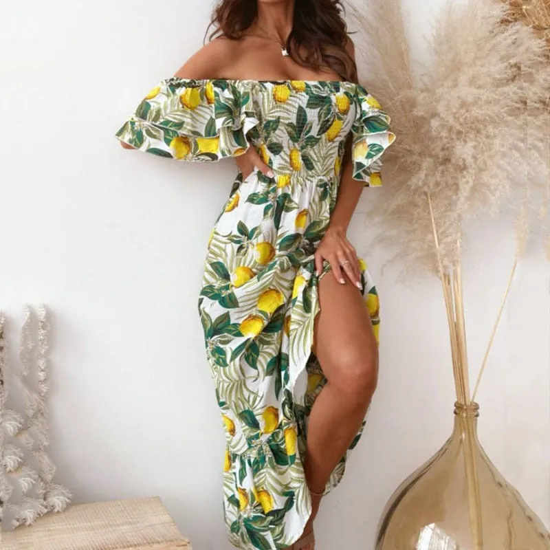 znbbw Women Slim Maxi Beach Dresses Summer Holiday Retro Print Slash Neck Party Dress Fashion Boho Floral Big Backless Sexy Long Dress - Image 5