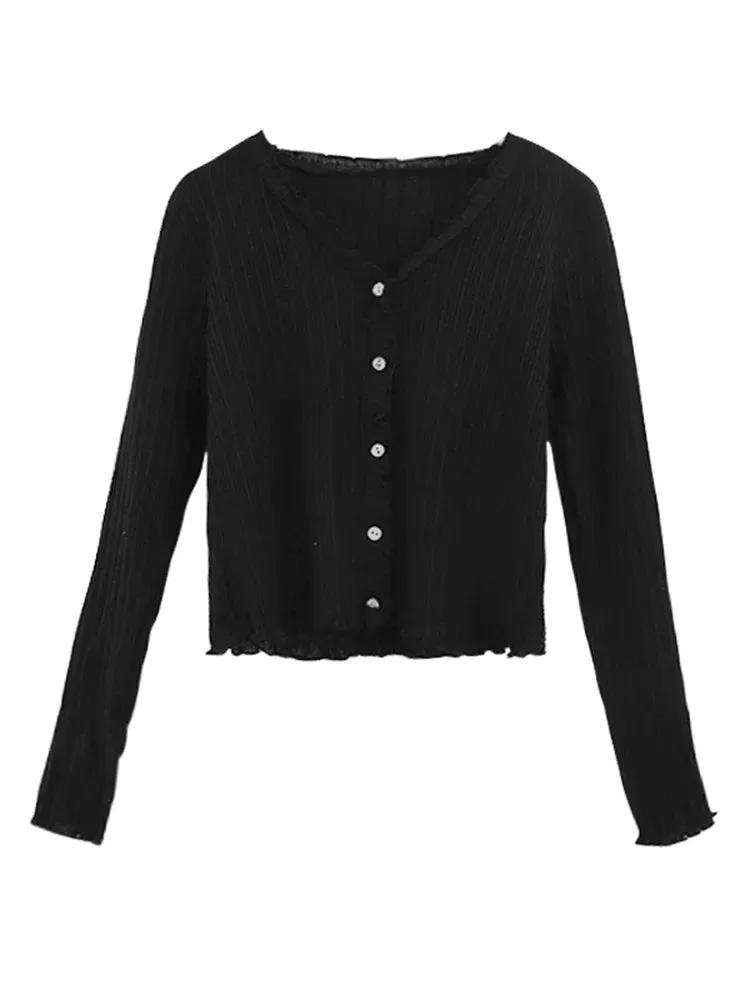 Znbbw Autumn Women's Long-Sleeved Knit Cardigan Purple Tops New Korean V-Neck Short Sunscreen Chic Sweaters GD375 - Image 6