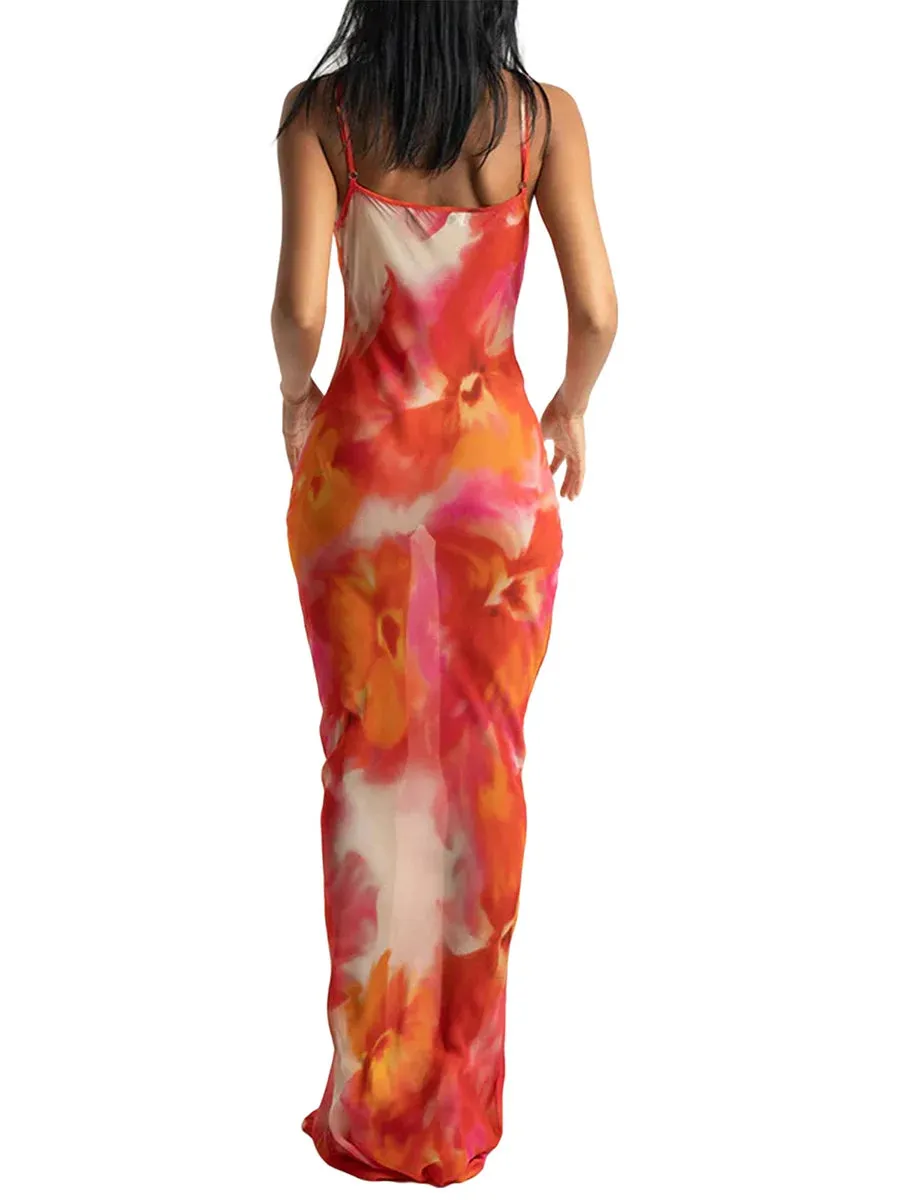 Znbbw and elegant woman dress Cutout Backless Slip Sleeveless Off Shoulder Y2K Floral Print Spaghetti Strap Bodycon Dress - Image 4