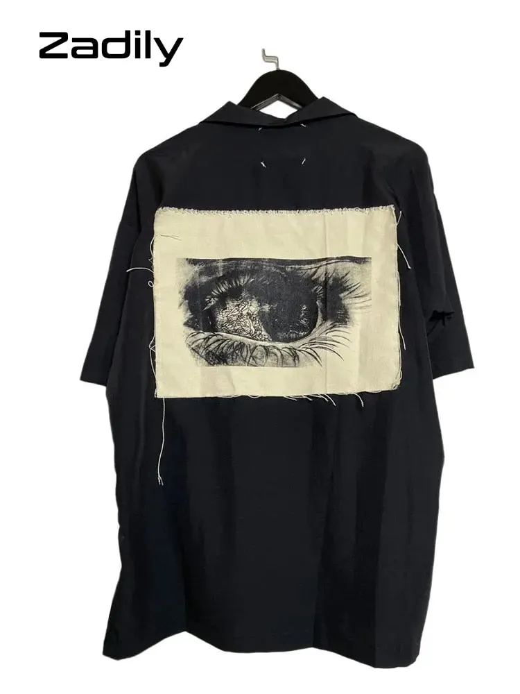 znbbw 2023 Summer Y2k Short Sleeve Shirt Women Patch Designs Button Up Loose Blouse Tunic Gothic Streetwear Female Clothing Top - Image 6