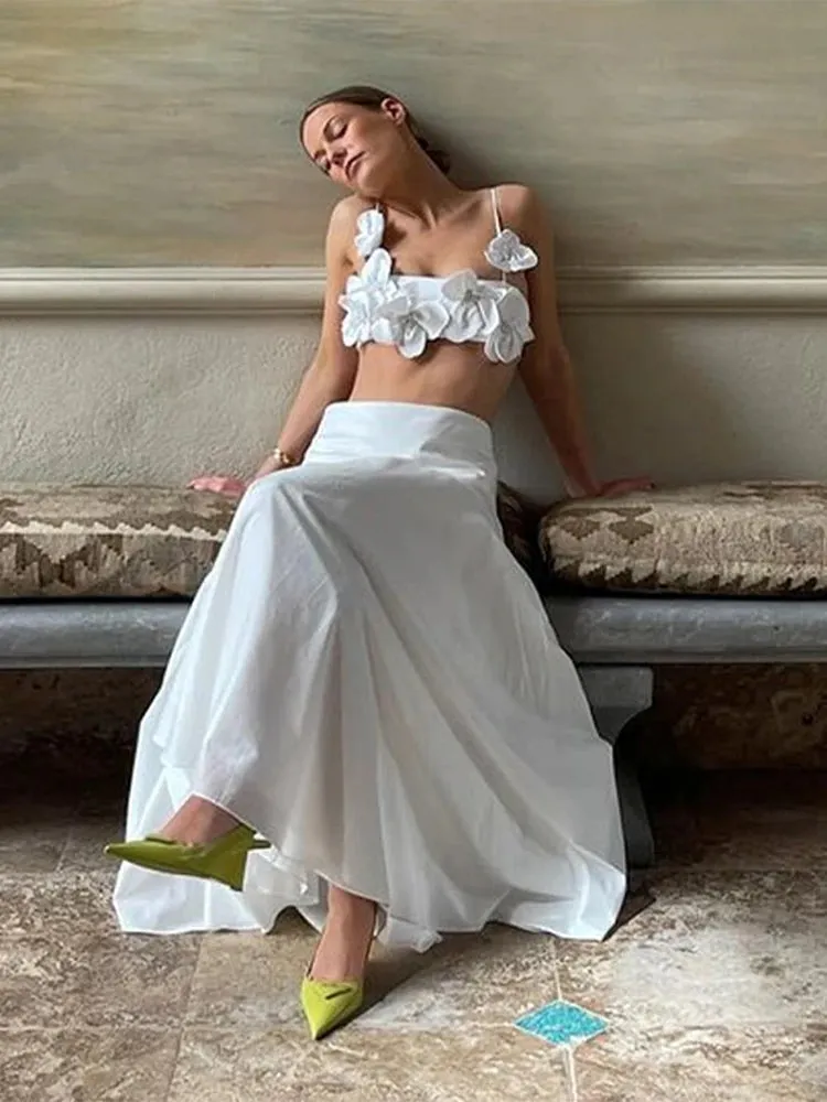 Znbbw 3D Flower Sling Vest Women White Sleeveless Backless Crop Waistcoat 2024 Spring Summer Fashion Lady All-match Streetwear - Image 3